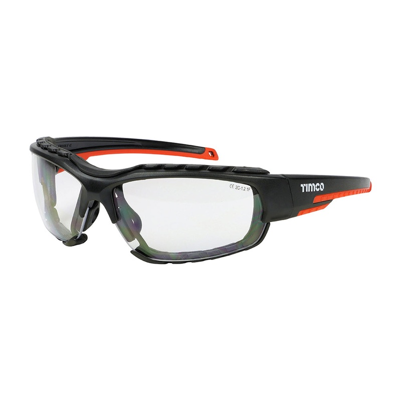 Sports Style Safety Glasses – With Foam Dust Guard – Clear