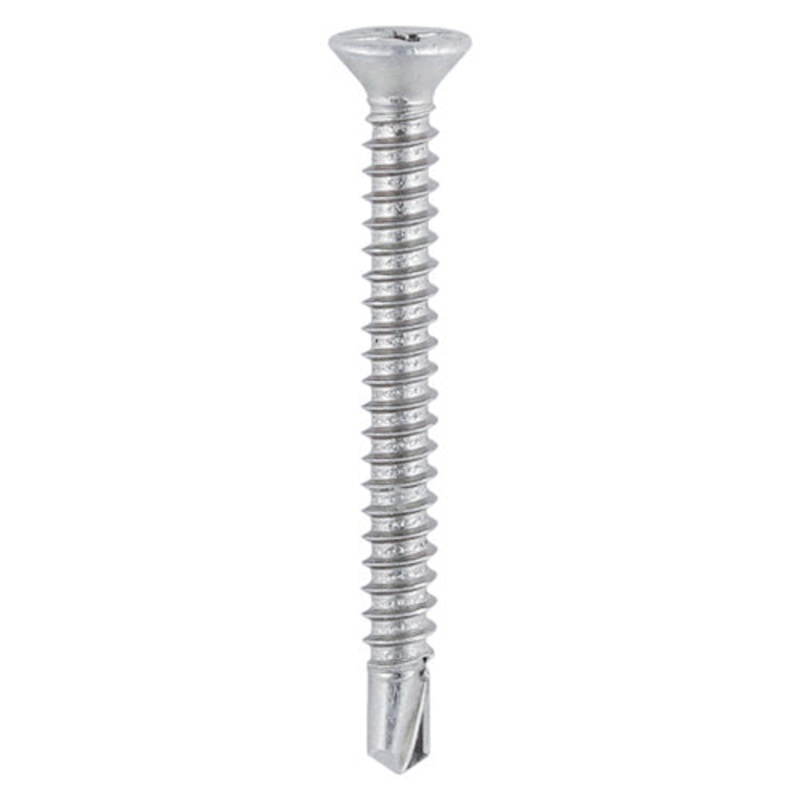 Window Fabrication Screws – Countersunk – PH – Self-Tapping Thread – Self-Drilling Point – Martensitic Stainless Steel & Silver Organic