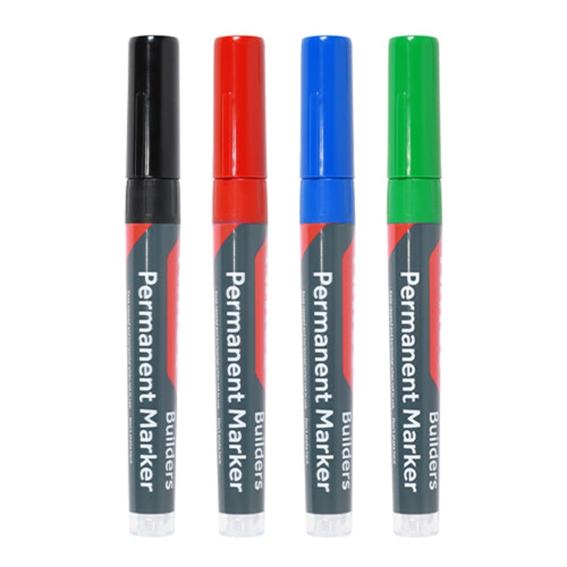 Builders Permanent Markers – Fine Tip – Mixed Colours
