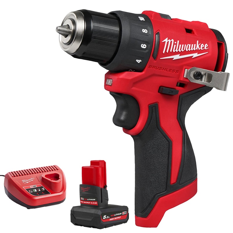 Milwaukee M12BLDDRC-0 12V Brushless Drill Driver with 1 x 5.0Ah Battery & Charger