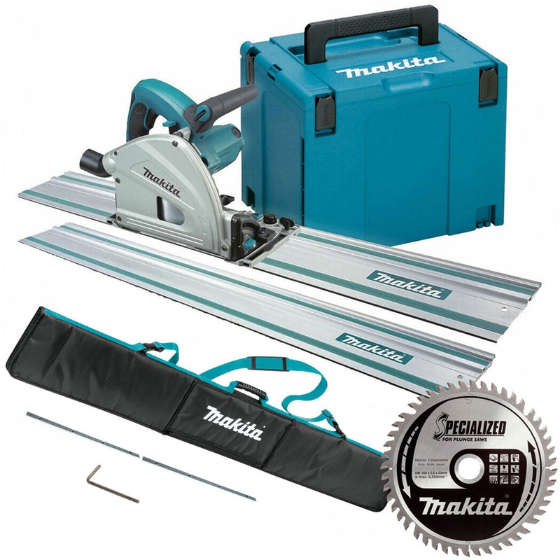 Makita SP6000J2 165mm Plunge Saw 240V with 2×1.5m Guide Rail Case+Bag+Blade
