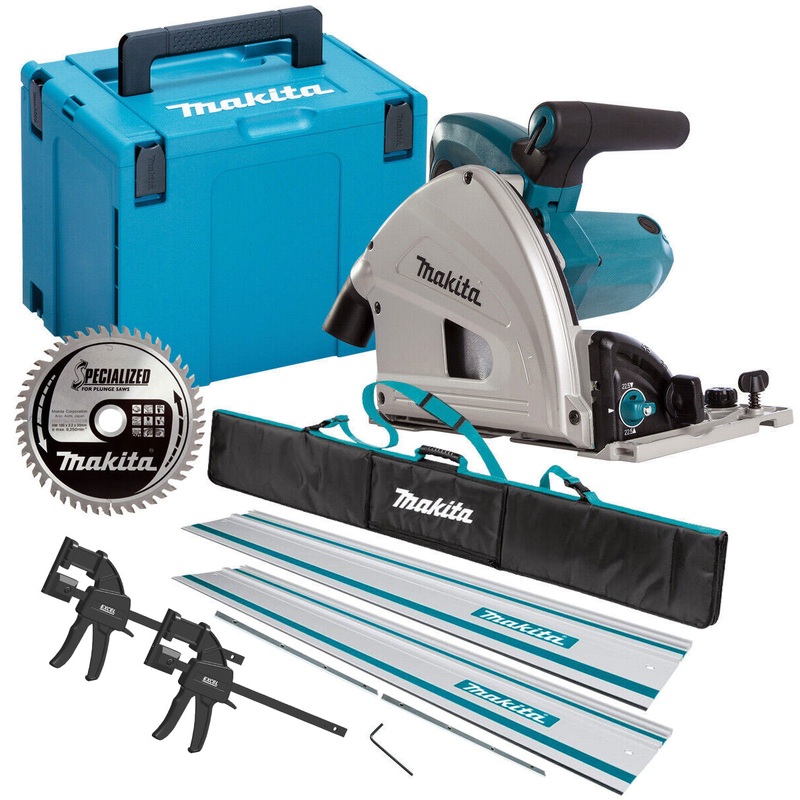 Makita SP6000J2 165mm Plunge Saw 240V with 2×1.5m Guide Rail+Clamp+Bag+Blade
