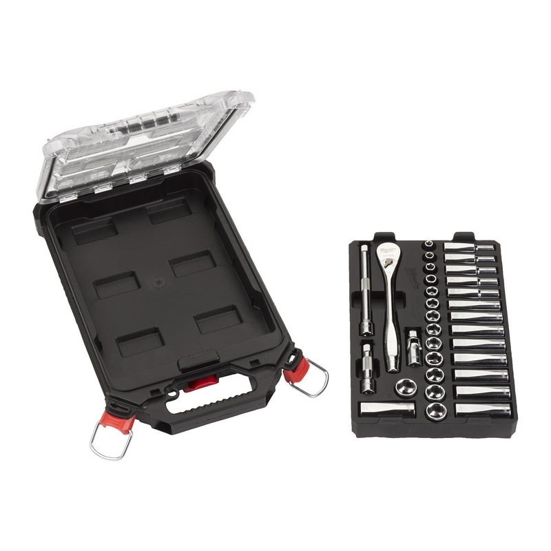 Milwaukee 3/8 Drive Ratchet & Socket Set 32 Piece in Packout Case 4932478813