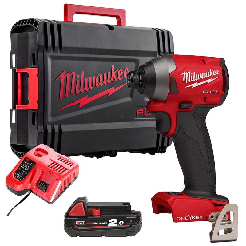 Milwaukee M18ONEID2-0X Fuel 18V Brushless 1/4 Impact Driver with 1 x 2.0Ah Battery Charger & Case