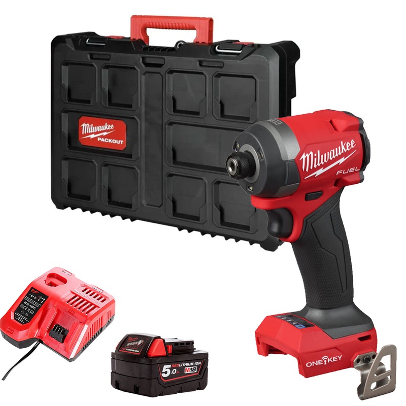 Milwaukee M18ONEID3-0X 18V Fuel One-Key Brushless 1/4 Impact Driver with 1 x 5.0Ah Battery Charger & Empty Tool Box (Without Inlay)