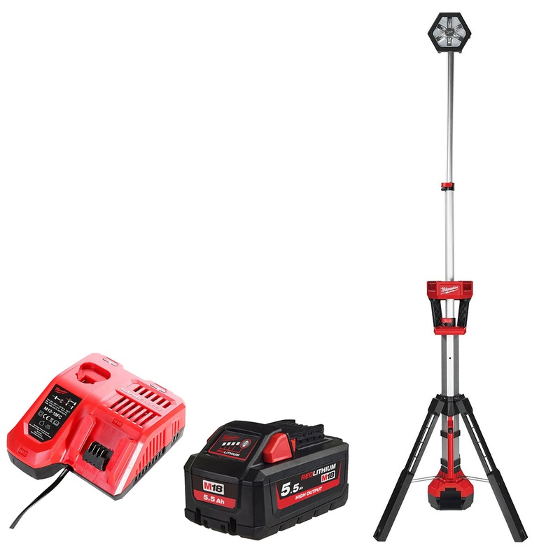 Milwaukee M18SAL-0 18V 2000 Lumens LED Stand Light with 1 x 5.5Ah Battery & Charger