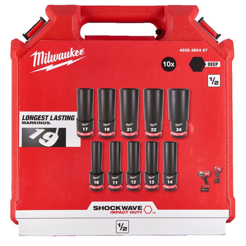 Milwaukee Shockwave Impact Duty 1/2 Drive Socket Pack of 10 4932480457