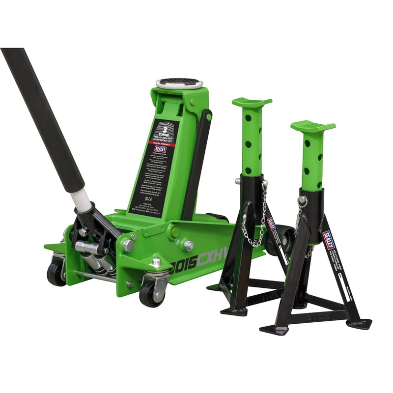 Sealey 3015CXHV 3tonne Trolley Jack Axle Stands 3tonne Capacity per Stand Hi-Vis