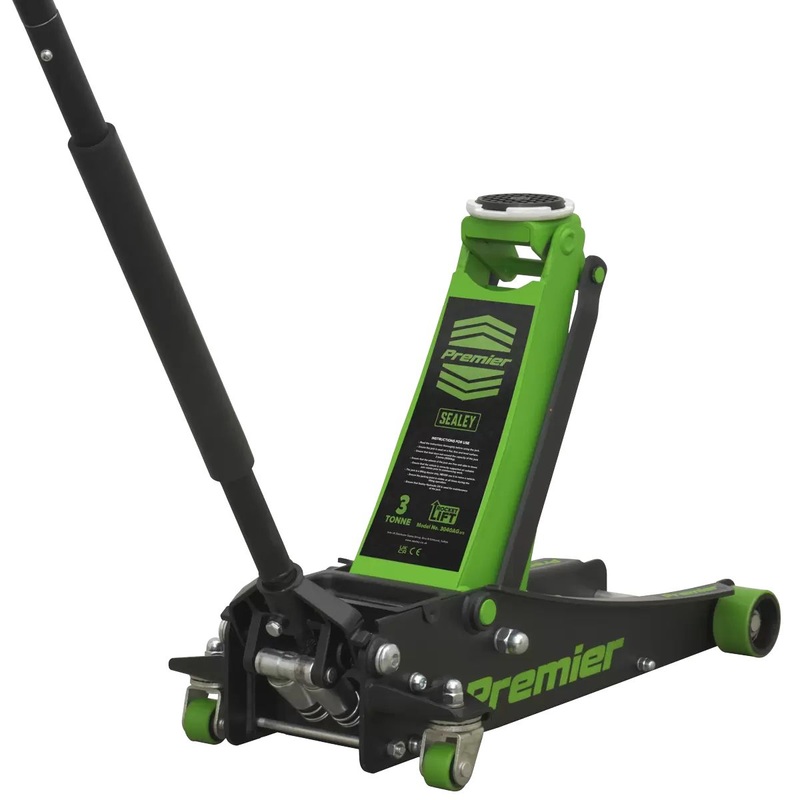 Sealey 3040AG Trolley Jack 3tonne Workshop Rocket Lift Green PU Wheels