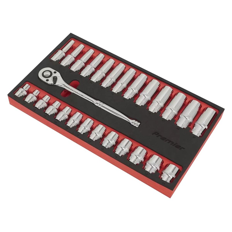 Sealey AK66723 Ratchet Wrench & Socket Set 1/2Sq Drive 27pc