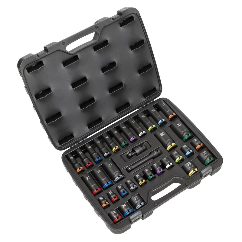 Sealey AK5636M Lock-On Standard & Deep Impact Socket Set 34pc 1/2Sq Drive 6pt Metric