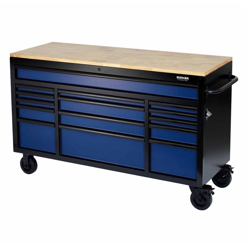 Draper B100-61B BUNKER 61 Workbench Roller Tool Cabinet 15 Drawer Blue 10747