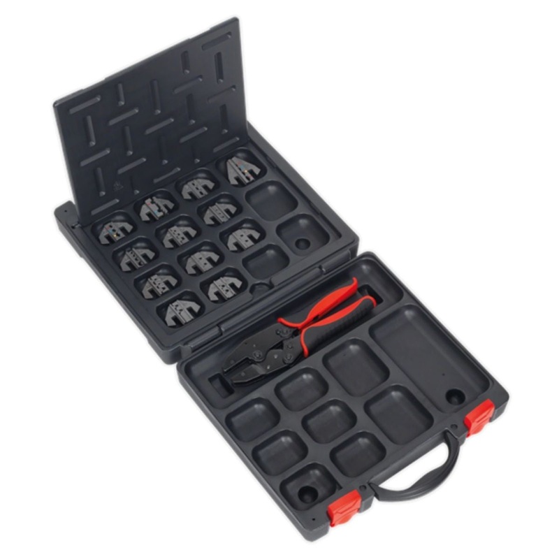 Sealey AK3858COMBO Ratchet Crimping Tool with Jaws and Storage Case