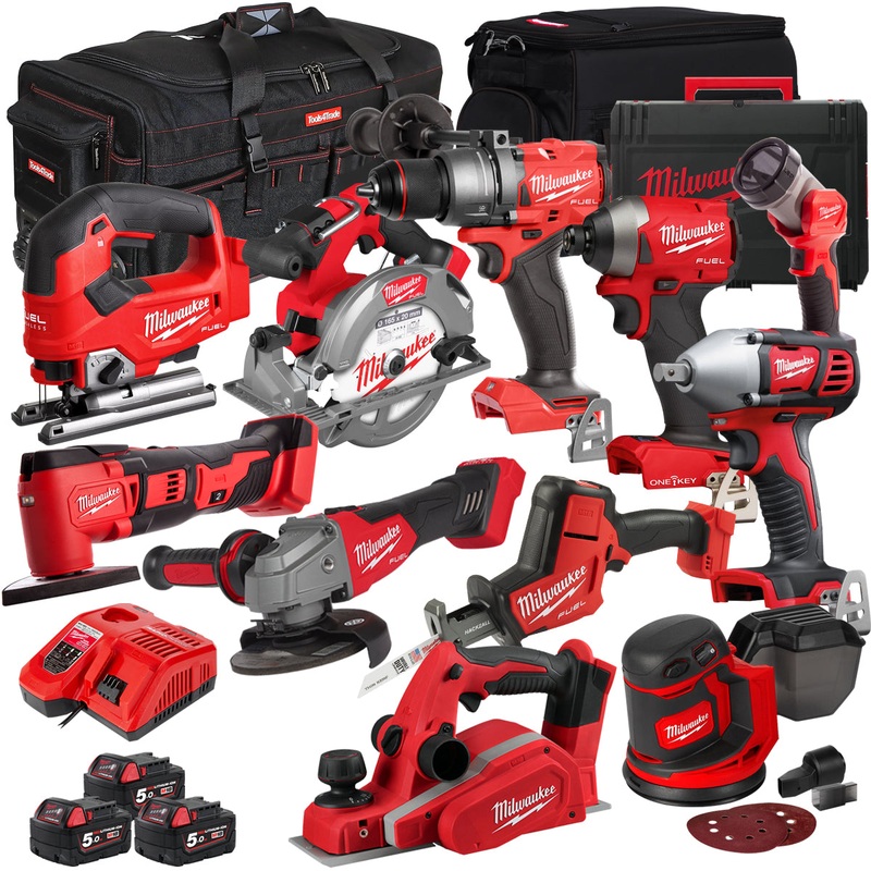 Milwaukee 18V 11 Piece Power Tool Kit with 3 x 5.0Ah Batteries T4TKITM-79