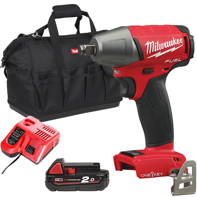 Milwaukee M18ONEIWF12-0 18V FUEL ONE-KEY Brushless 1/2 Impact Wrench with 1 x 2.0Ah Battery Charger & Bag
