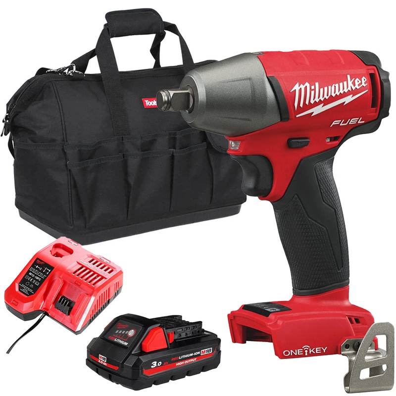 Milwaukee M18ONEIWF12-0 18V FUEL ONE-KEY Brushless 1/2 Impact Wrench with 1 x 3.0Ah Battery Charger & Bag