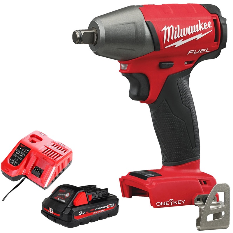 Milwaukee M18ONEIWF12-0 18V FUEL ONE-KEY Brushless 1/2 Impact Wrench with 1 x 3.0Ah Battery & Charger