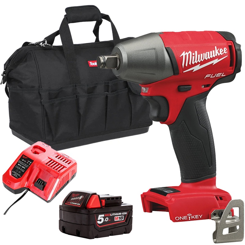 Milwaukee M18ONEIWF12-0 18V FUEL ONE-KEY Brushless 1/2 Impact Wrench with 1 x 5.0Ah Battery Charger & Bag