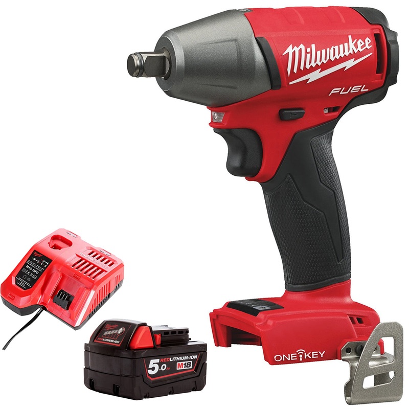 Milwaukee M18ONEIWF12-0 18V FUEL ONE-KEY Brushless 1/2 Impact Wrench with 1 x 5.0Ah Battery & Charger