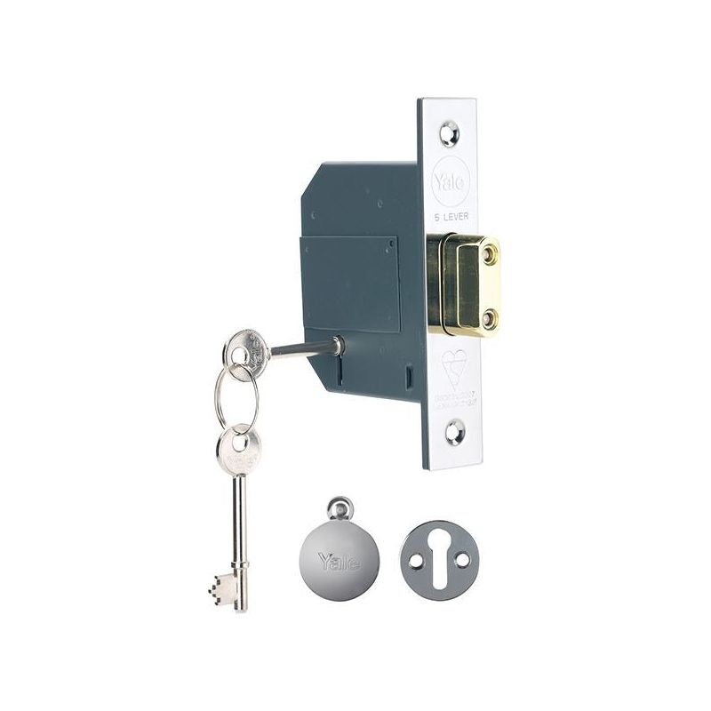 Yale Locks PM562 Hi-Security BS 5 Lever Mortice Deadlock 81mm 3in Polished Chrome