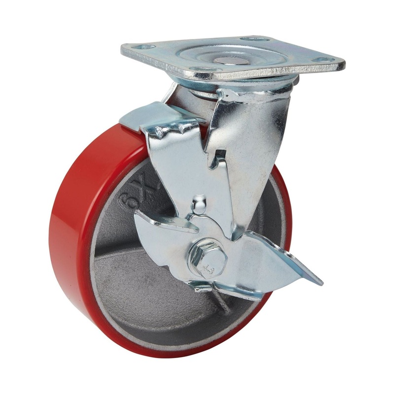 Swivel Plate Fixing Heavy Duty Polyurethane Wheel with Brake, 160mm Diameter, S.W.L. 400kg