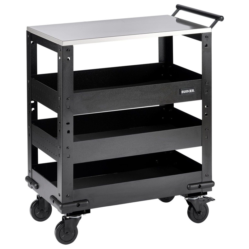 Bunker 3 Tier Trolley with Pull Handle and Stainless Steel Worktop, 714mm