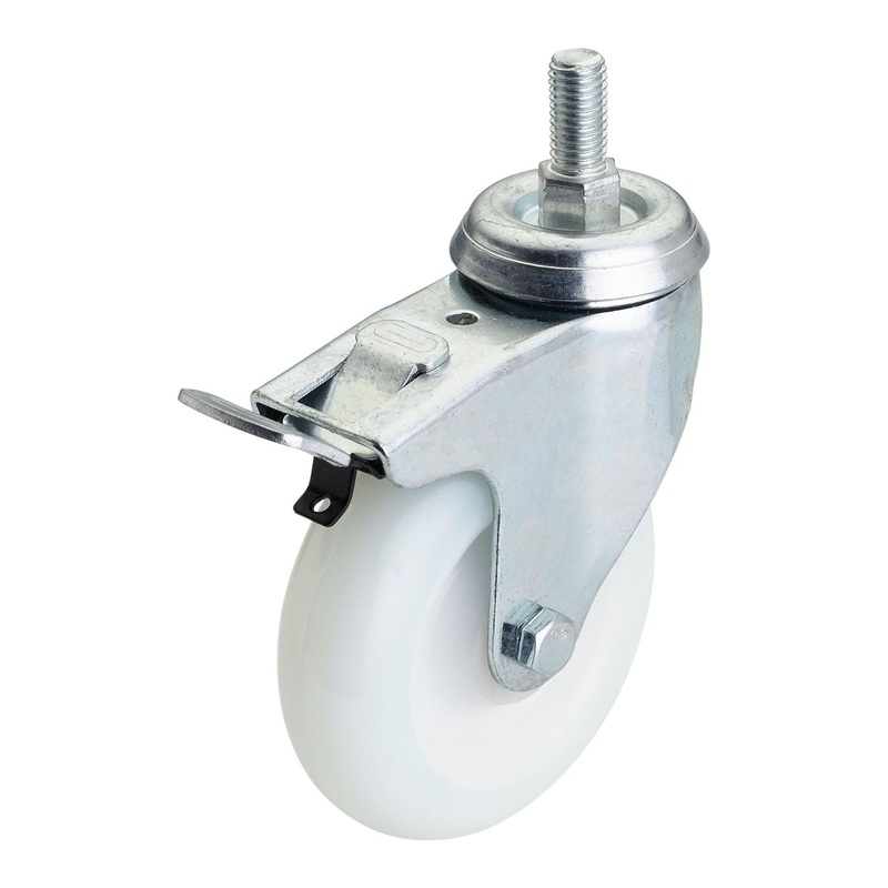 Draper Swivel Bolt Fixing Nylon Wheel with Brake, 100mm Diameter, S.W.L. 125kg