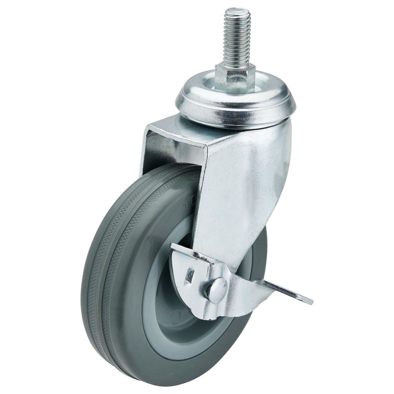 Draper Swivel Bolt Fixing Rubber Castor with Brake, 100mm Diameter, S.W.L. 80kg