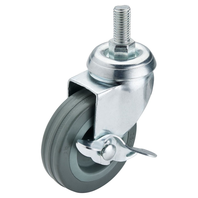 Draper Swivel Bolt Fixing Rubber Castor with Brake, 75mm Diameter, S.W.L. 70kg