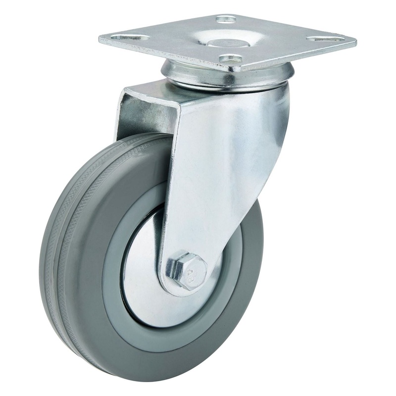 Draper Swivel Plate Fixing Rubber Castor, 100mm Diameter, S.W.L. 80kg