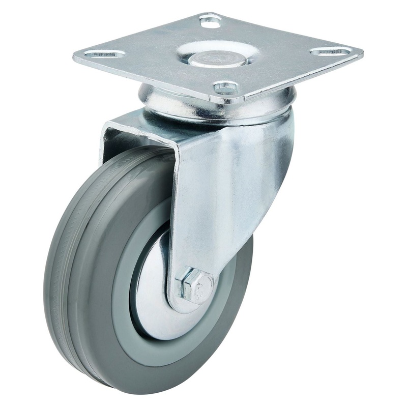 Draper Swivel Plate Fixing Rubber Castor, 75mm Diameter, S.W.L. 70kg