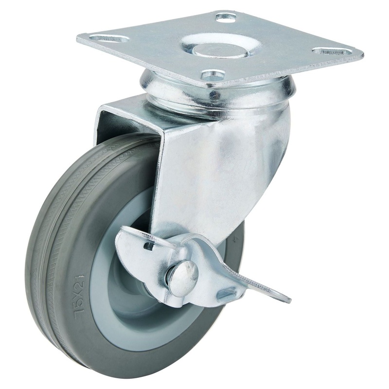 Draper Swivel Plate Fixing Rubber Castor with Brake, 75mm Diameter, S.W.L. 70kg