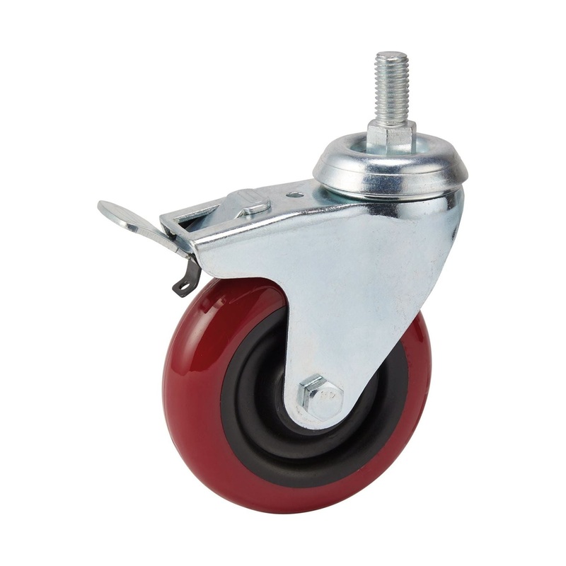 Swivel Bolt Fixing Polyurethane Wheel with Brake, 100mm Diameter, S.W.L. 125kg
