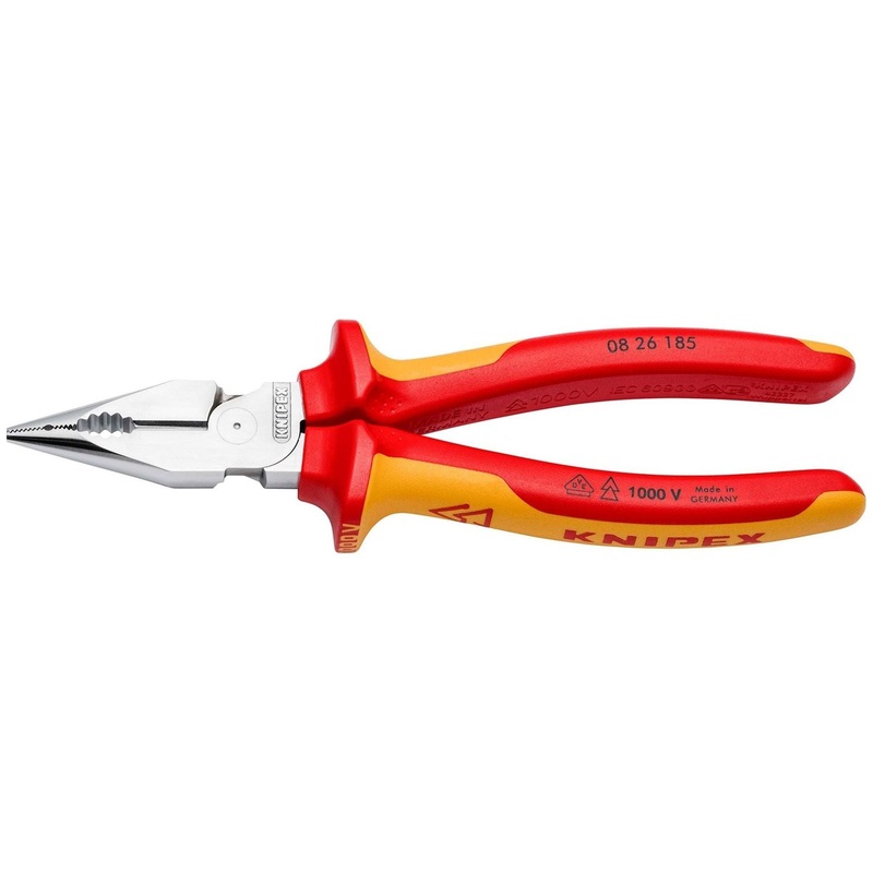 Knipex 08 26 185 SB Needle-Nose Combination Pliers insulated with multi-component grips, VDE-tested chrome-plated 185mm