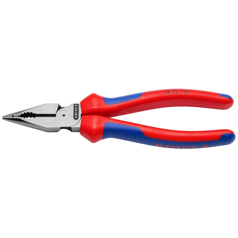 Knipex 08 22 185 SB Needle-Nose Combination Pliers with multi-component grips black atramentized, 185mm