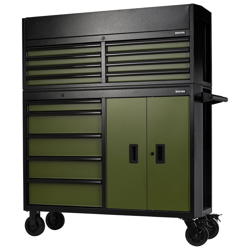 Draper Bunker 13 Drawer Combined Roller Cabinet and Tool Chest, 52, Green