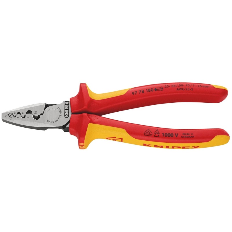 Knipex 97 78 180 SB Crimping Pliers for wire ferrules insulated with multi-component grips, VDE-tested, 180mm