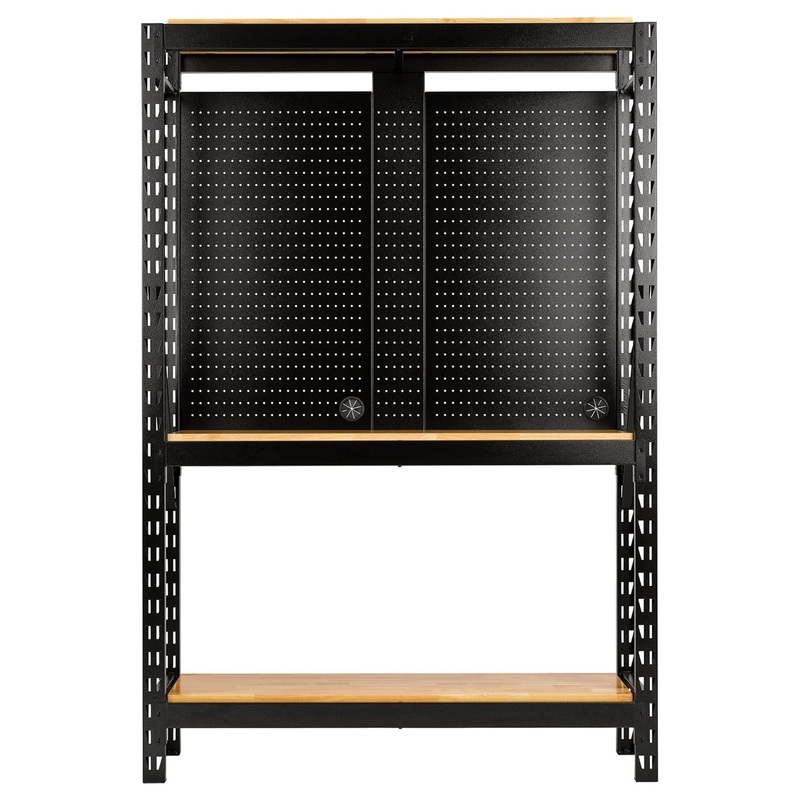 bunker-17-piece-modular-3-tier-racking-with-hardwood-shelving-and-pegboards-1500mm_1 Bunker 17 Piece Modular 3 Tier Racking with Hardwood Shelving and Pegboards, 1500mm