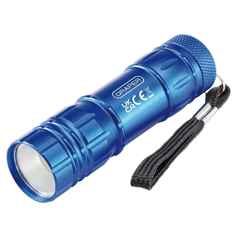 Draper COB LED Aluminium Hand Torch, 3W, 85 Lumens, 3 x AAA Batteries Supplied