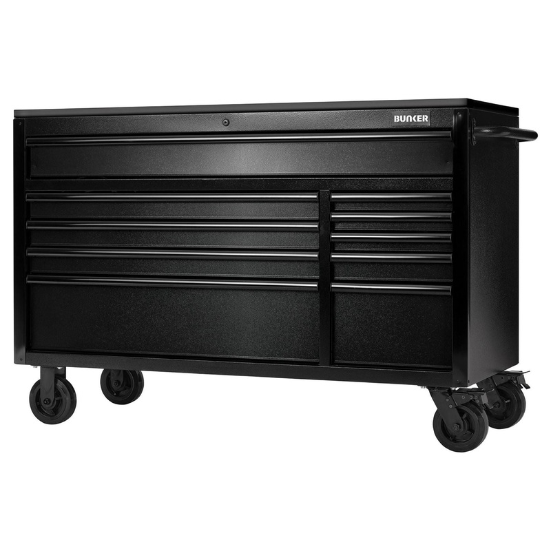 Bunker 10 Drawer Workbench Roller Tool Cabinet with Black Stainless Steel Worktop, 56