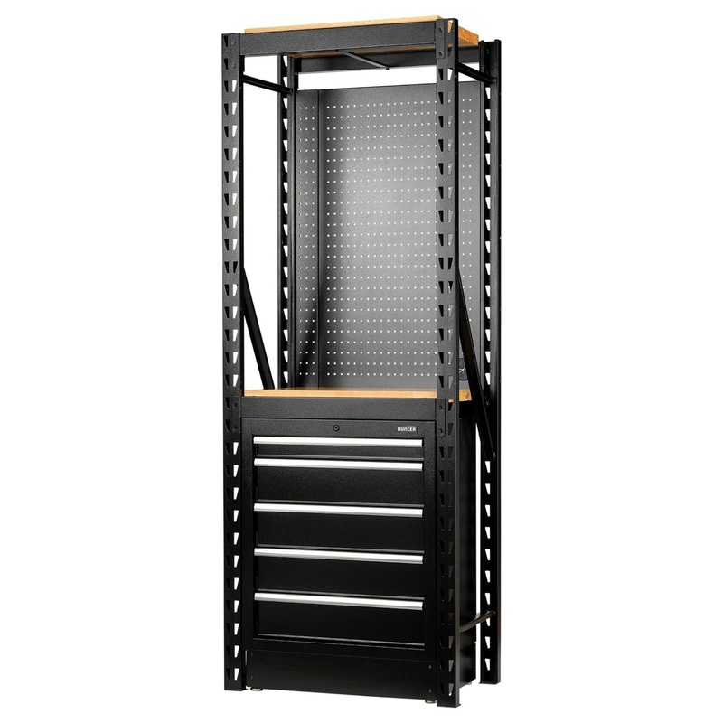 Bunker 13 Piece Modular Storage Combo 2 Tier Racking with Hardwood Shelving, Pegboard and Floor Cabinet, 750mm