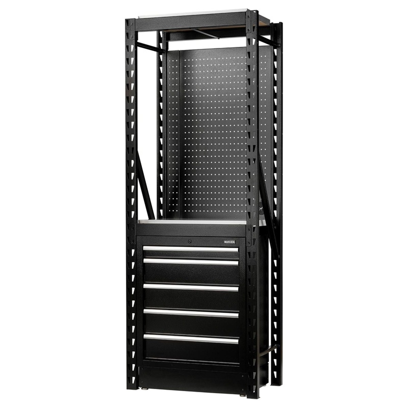 Bunker 13 Piece Modular Storage Combo 2 Tier Racking with Stainless Steel Shelving, Pegboard and Floor Cabinet, 750mm