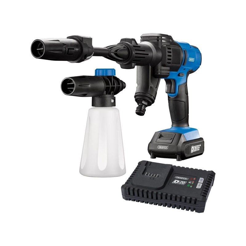 Draper D20 20V Cordless Pressure Washer Kit, 1 x 2.0Ah Battery, 1 x Fast Charger
