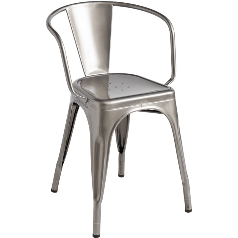 TOLIX A56 ARMCHAIR|PURE WHITE|RAW VARNISHED STEEL